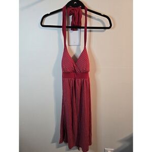 Vintage 90s Women Halter Babydoll Dress Sz S Red Pinup Y2K Polka Dots Retro